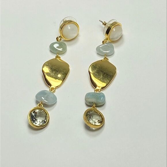 Elegant Gold and Blue Dangle Earrings - Picture 2 of 6